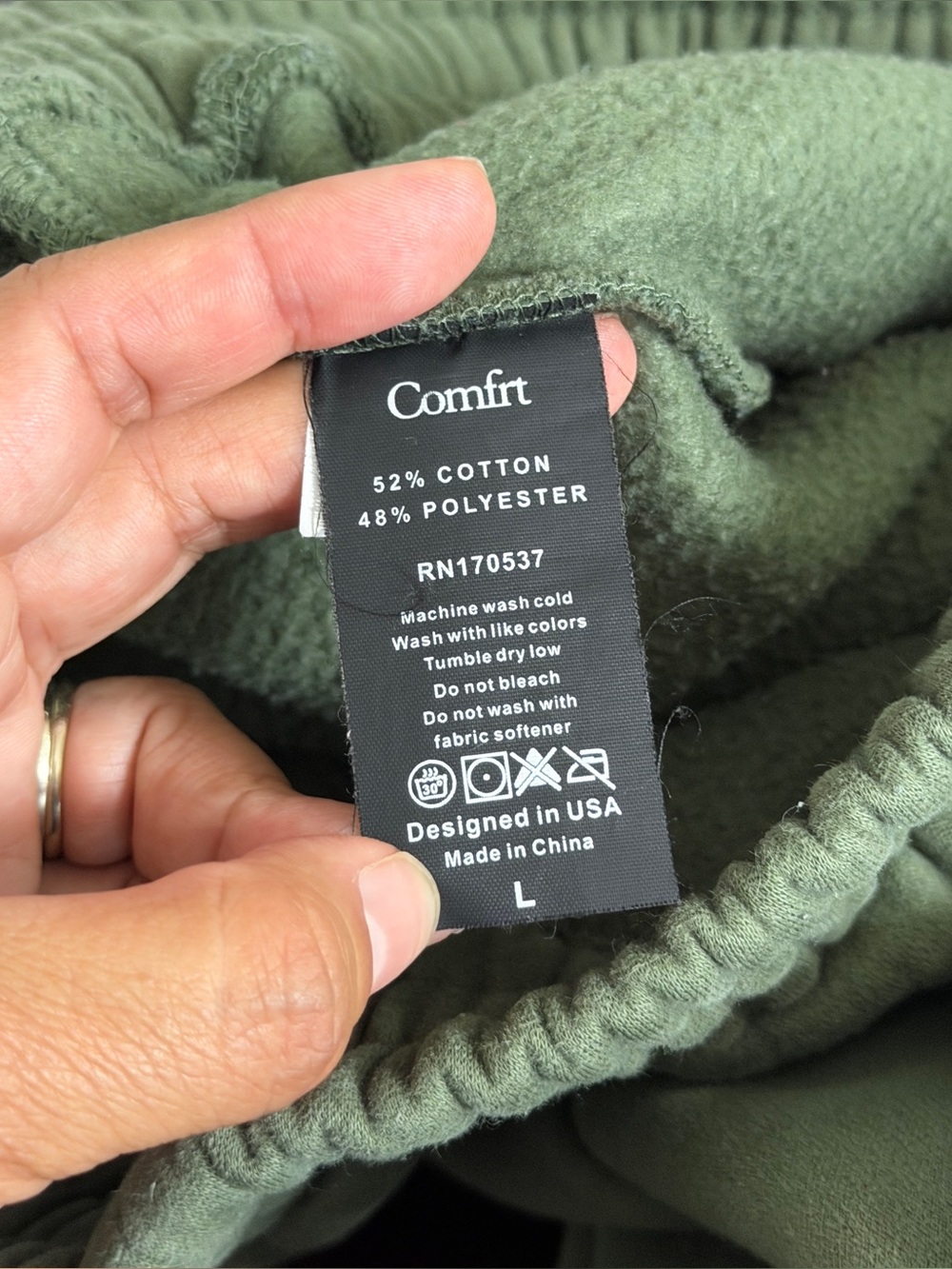 Comfrt LARGE Olive Green Fleece Straight Leg Sweatpants - Picture 6 of 9